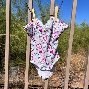 Bebe Baby Girl’s Onesie Size 0-3 Mos Color Gray W/Hearts Pink, Black, Blue Etc